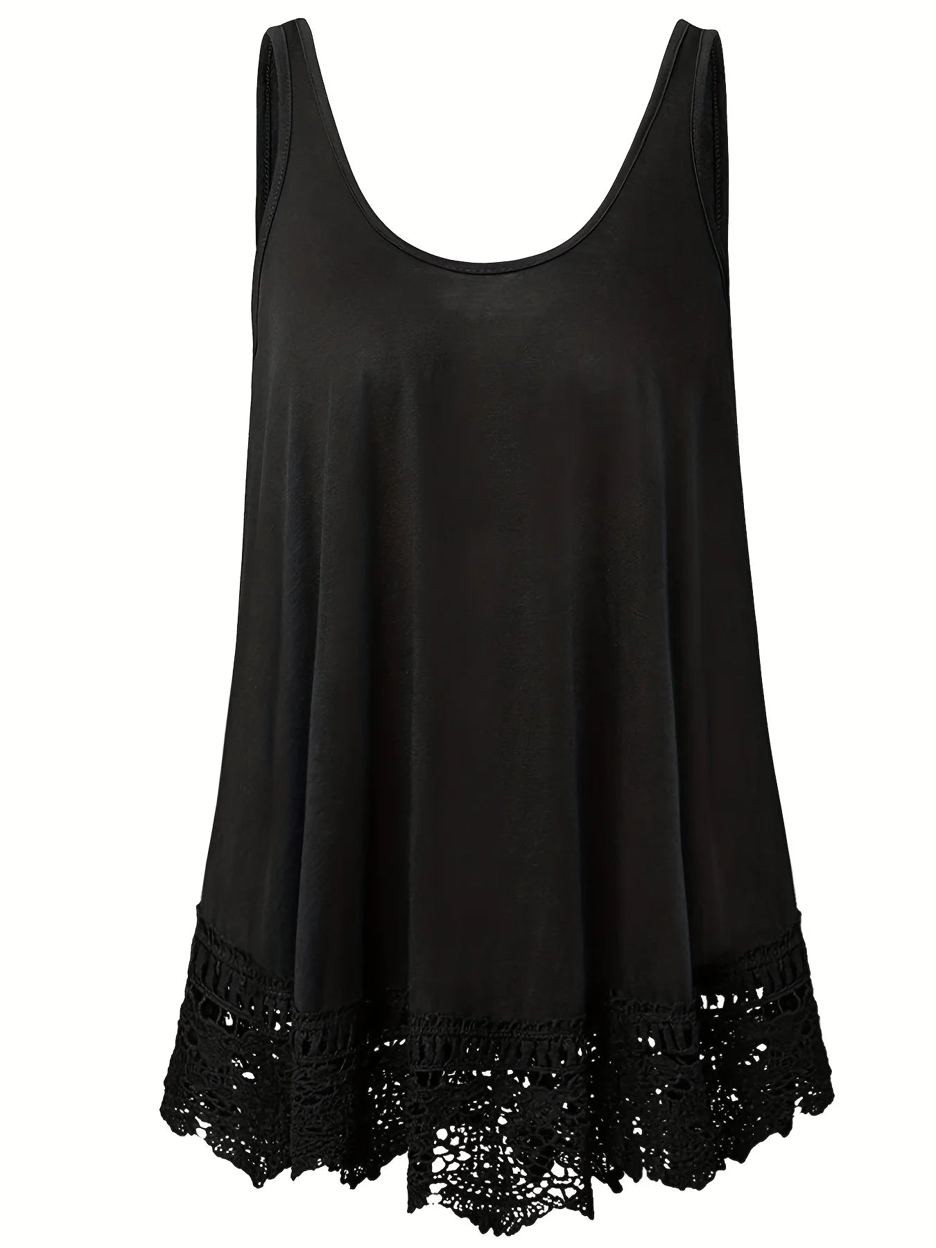 2025 Selected Style Black Sleeveless Top with Lace Patchwork Comfortable Round Neck Design for Women
