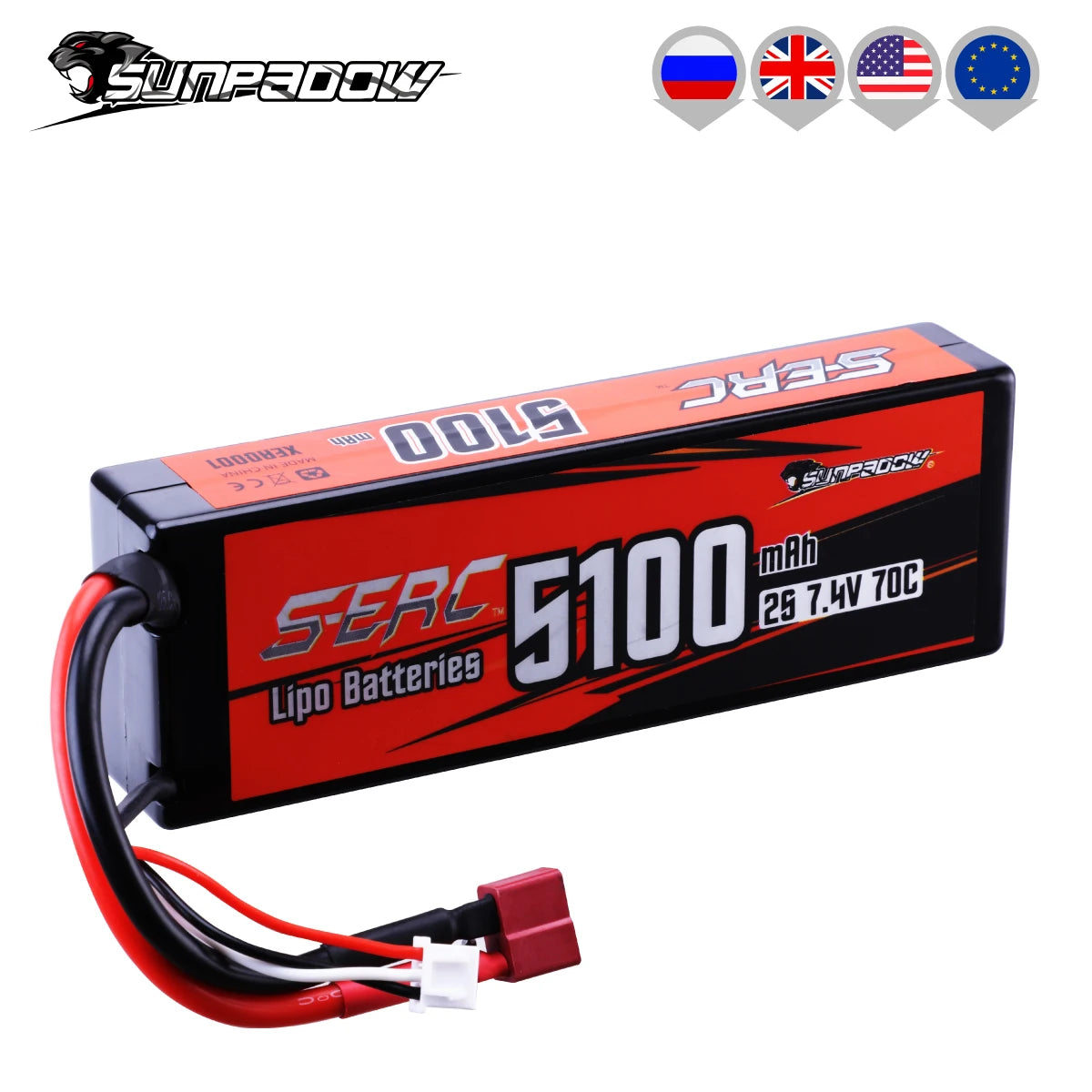 Sunpadow LiPo Battery 5100mAh 70C Hard Case XT60 Plug