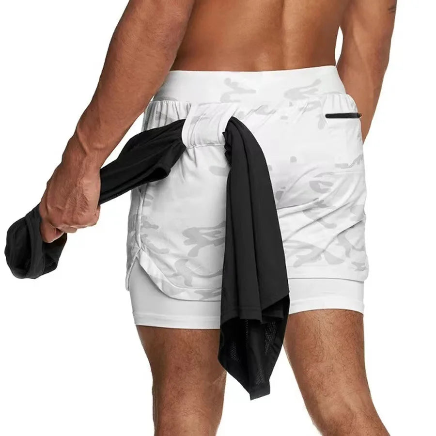 Camo Running Shorts for Men 2 in 1 Quick Dry Workout Training Gym Fitness Jogging Shorts
