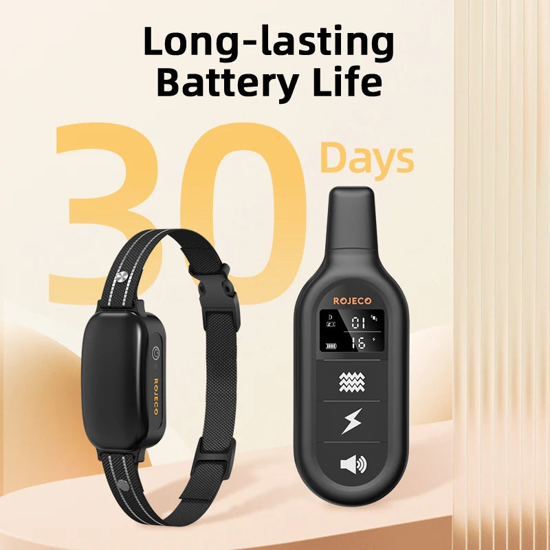 ROJECO Electric Dog Training Collar Digital Rechargeable Remote Control IPX7 Waterproof Vibrator Bark Stop Shock Collar