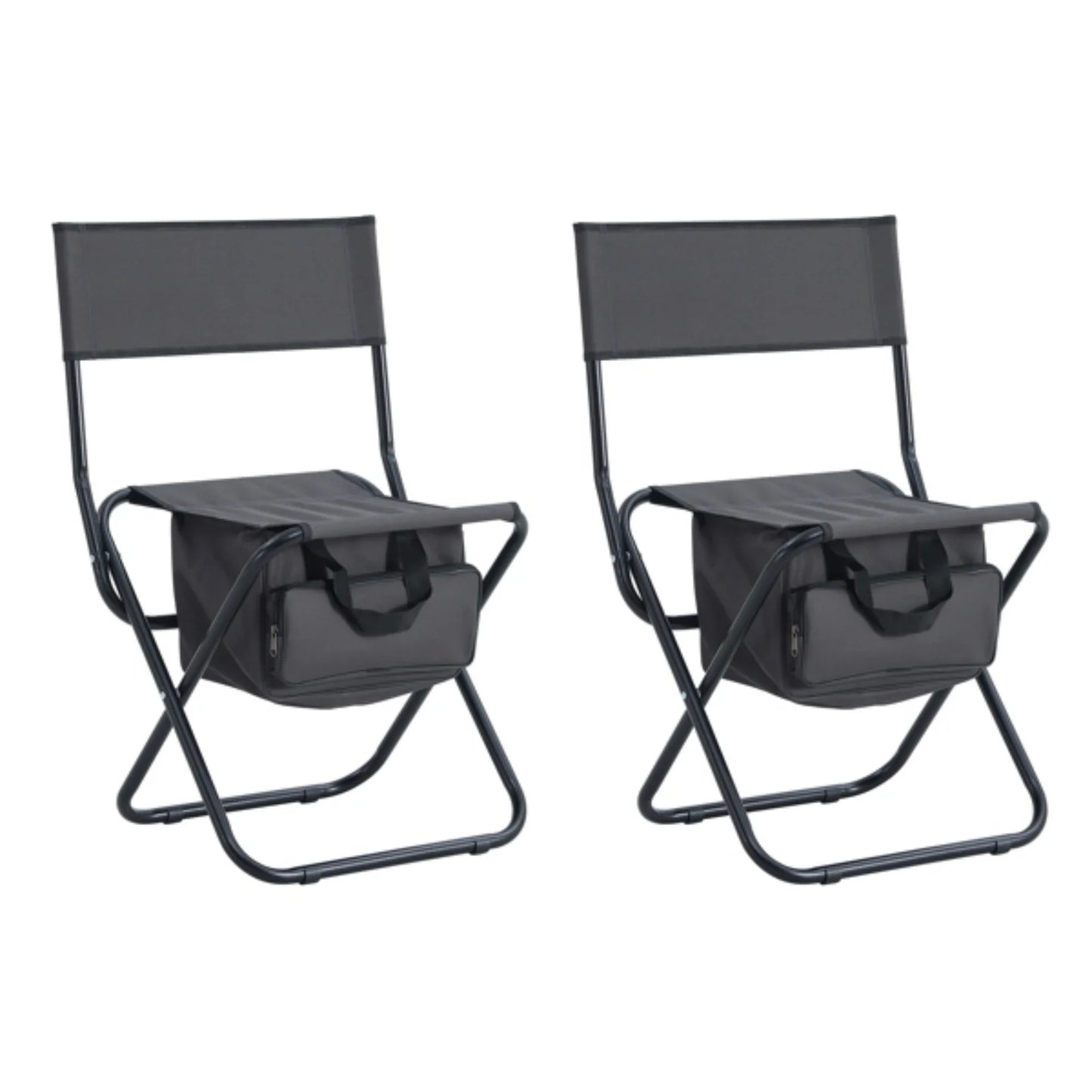 Set of 3 Folding Outdoor Table and Chairs Set Portable Black Aluminum Alloy