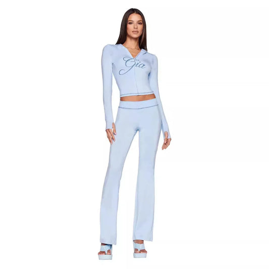 Women's New Two Piece Set Pant Sets with Zipper Closure and Backless Design