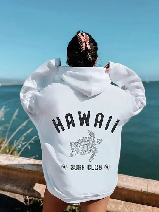 Hawall Surf Club Simple Letter Pattern Women's Hoodie Long Sleeve Pocket Sweatshirt Warm Pullover Fashion Clothing