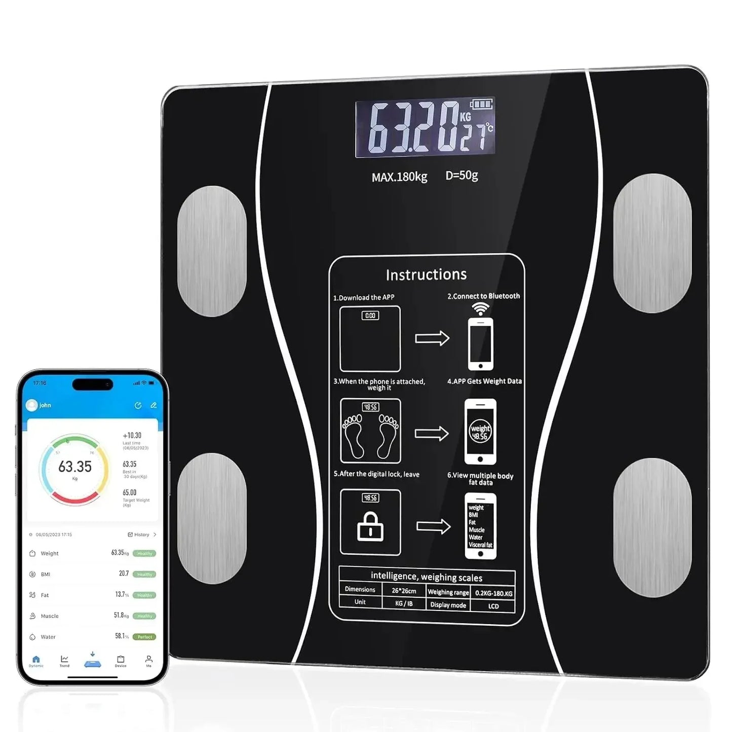 Hot Selling Bluetooth Body Fat Scale Intelligent Digital Bathroom Wireless Weight Scale USB Charging