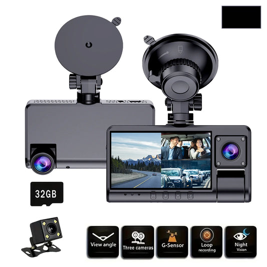 3 Channel Full HD Car Dash Cam with Night Vision Loop Recording and Motion Detection
