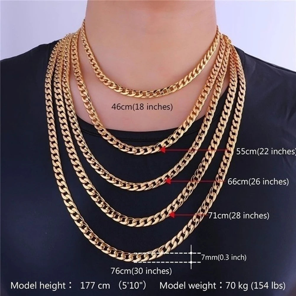Fashion Men 18K Gold Necklace Cuban Chain Necklace 16-32 Inch Easy Wearing High Quality for Men Jewelry Gifts Wedding Party