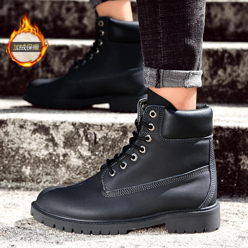 Men's Waterproof Non-Slip Winter Boots Warm Plush Sneakers Lace-Up Ankle Snow Shoes