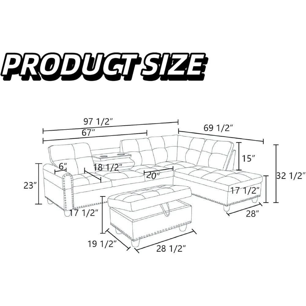 HUANHUICN L Shaped Modular Sectional Sofa With Storage