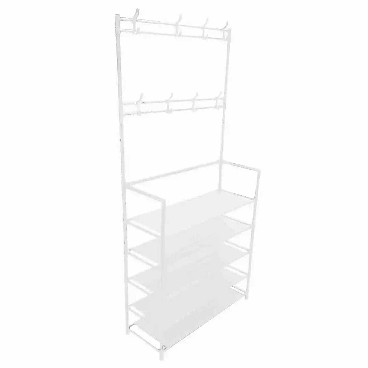 Coat Rack Stand 2 In 1 Entryway Clothes Hanging Organizer Metal Stable Load Bearing with Hooks for Entrance Hall Bedroom Office