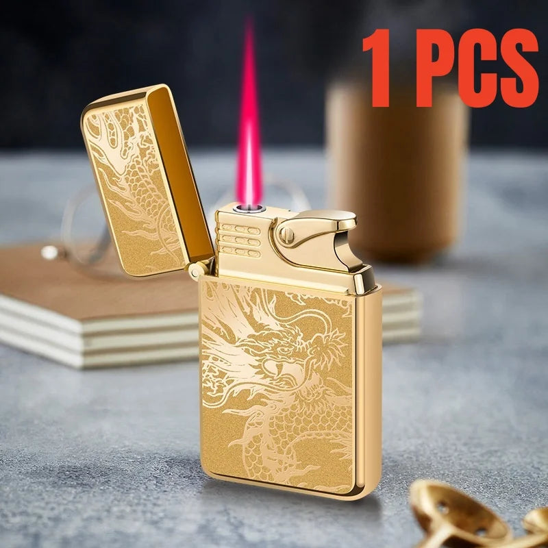 Creative Metal Jet Red Flame Gas Lighter Outdoor Windproof Portable Turbine Torch Lighter for Men's Gift Cigarette Accessories