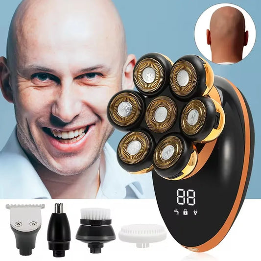 Men 7D Floating Electric Shaver Wet Dry Beard Hair Trimmer Rechargeable Bald Head Razor with LCD Display