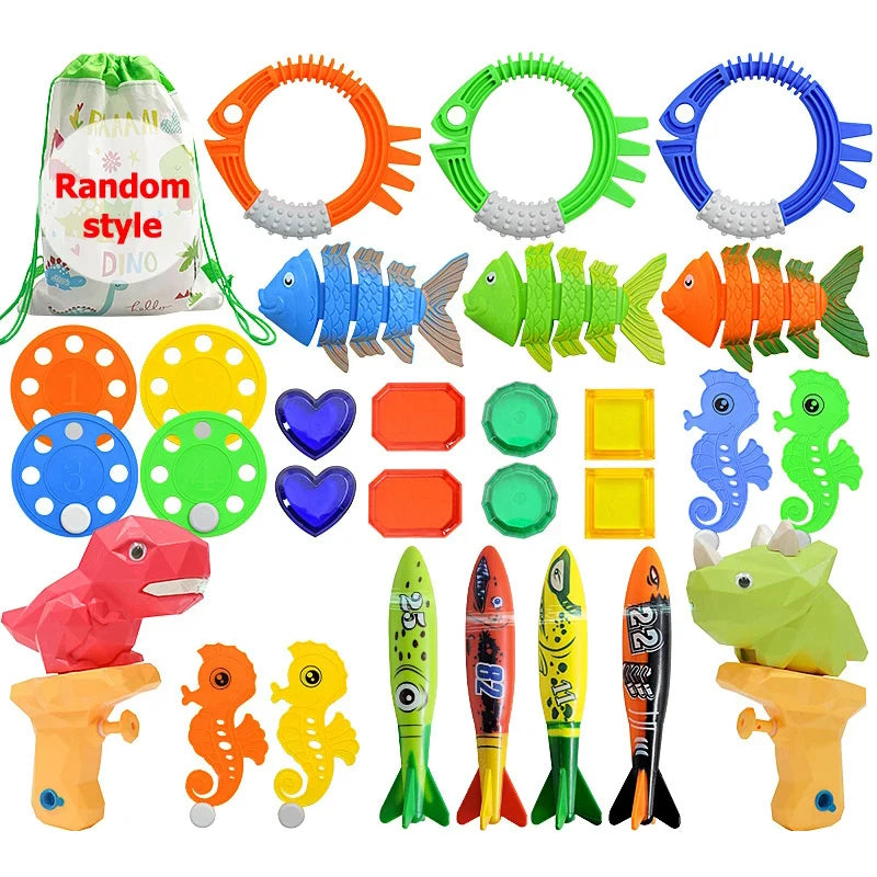 Pool Decoration Props Inflatable Swimming Pool Accessories Treasure Hunt Diving Set Torpedo Fish Water Rings Dolphin Gifts TMZ