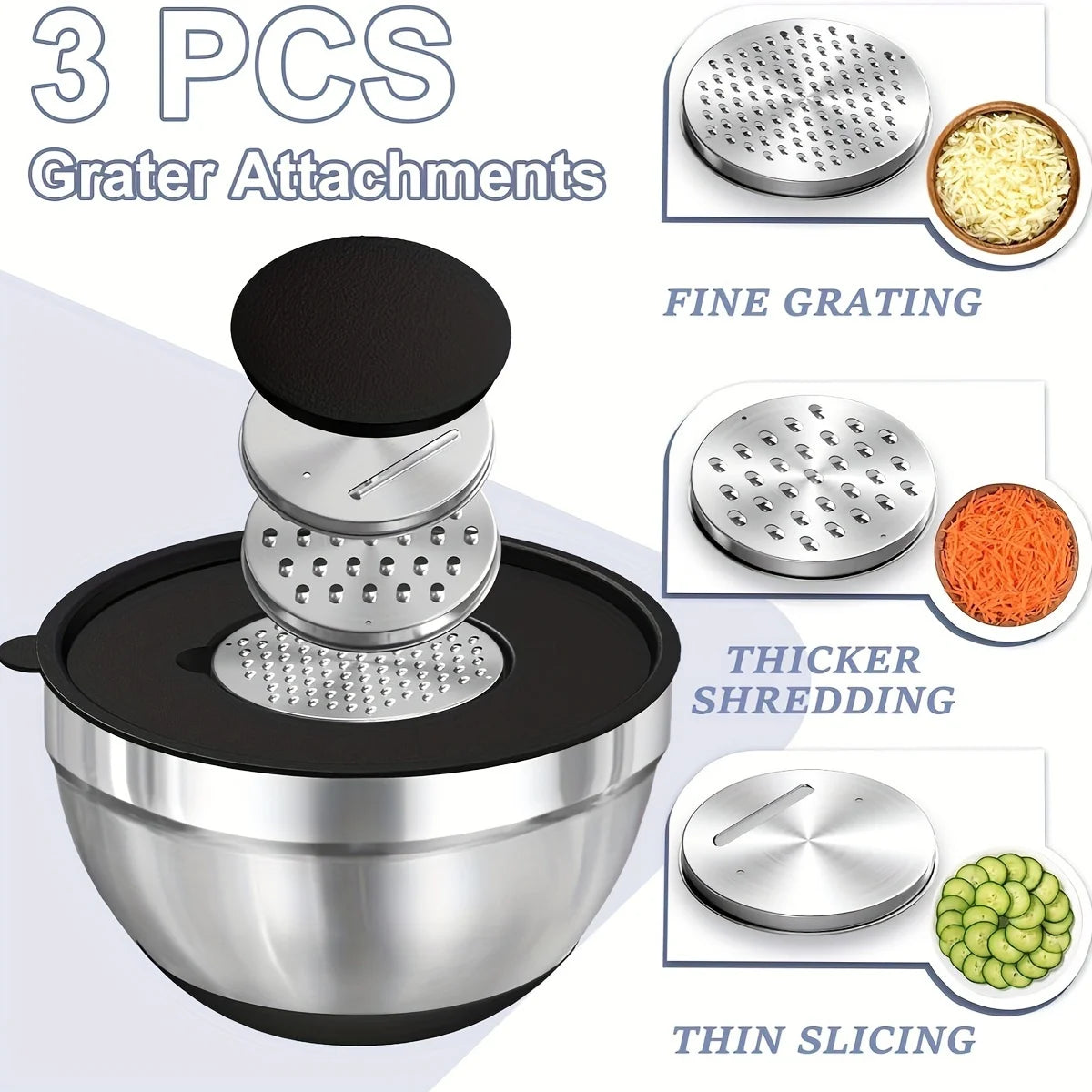 8 Pcs Stainless Steel Mixing Bowls Set with Airtight Lids and Attachments Black Kitchen Baking Serving Bowls
