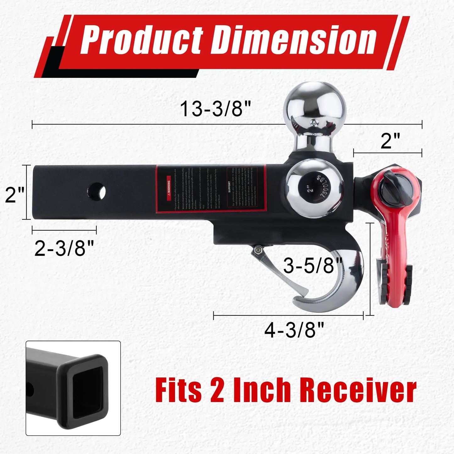 TYT Tri Ball Hitch Mount 2 Inch Receiver with 1 7/8 Inch 2 Inch 2 5/16 Inch Balls Tow Hook and Clevis Shackle with Locks Black