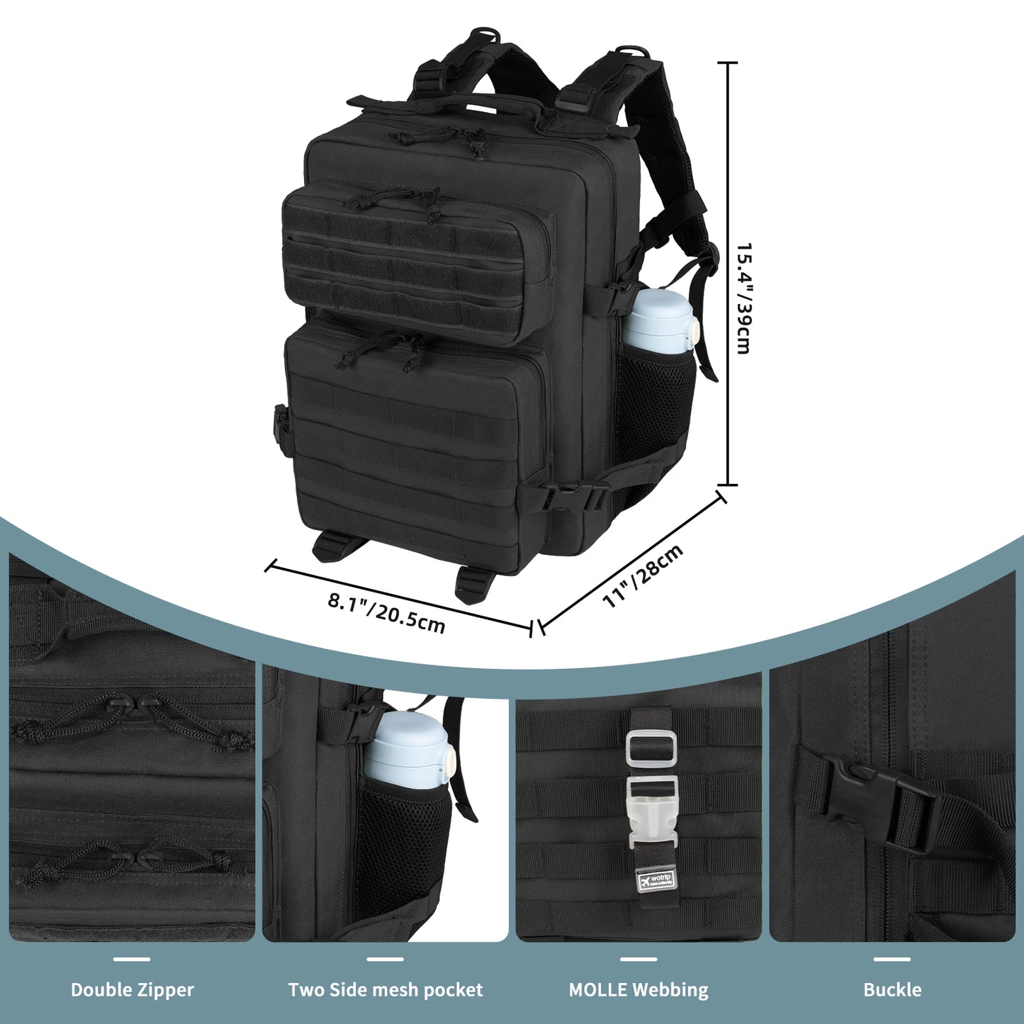25L Military Tactical Backpack For Men Camping Hiking Trekking Daypack With Removable Water Bottle Pouch Bug Out Bag Large MOLLE