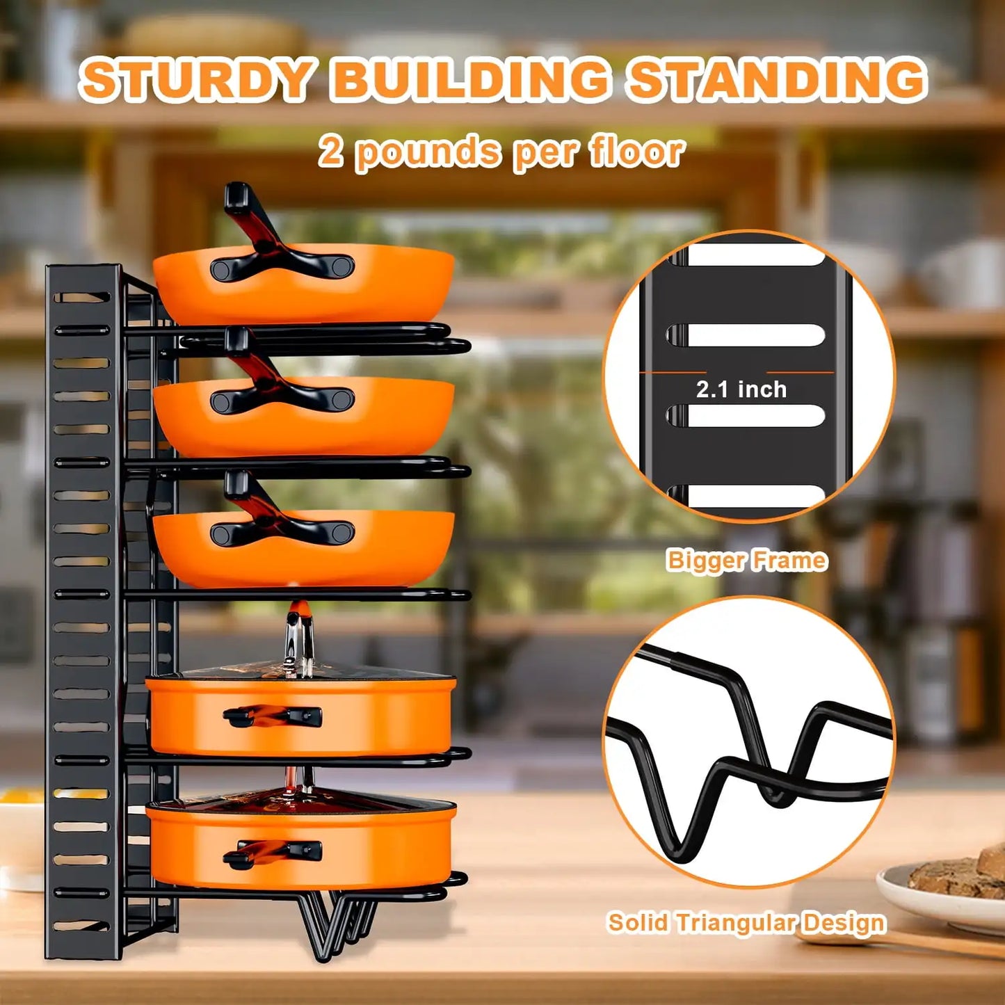 Pot Organizer Rack 8 Tiers Pots and Pans Organizer Pot Lid Organizer for Kitchen Cabinet Cookware Storage Upgrade