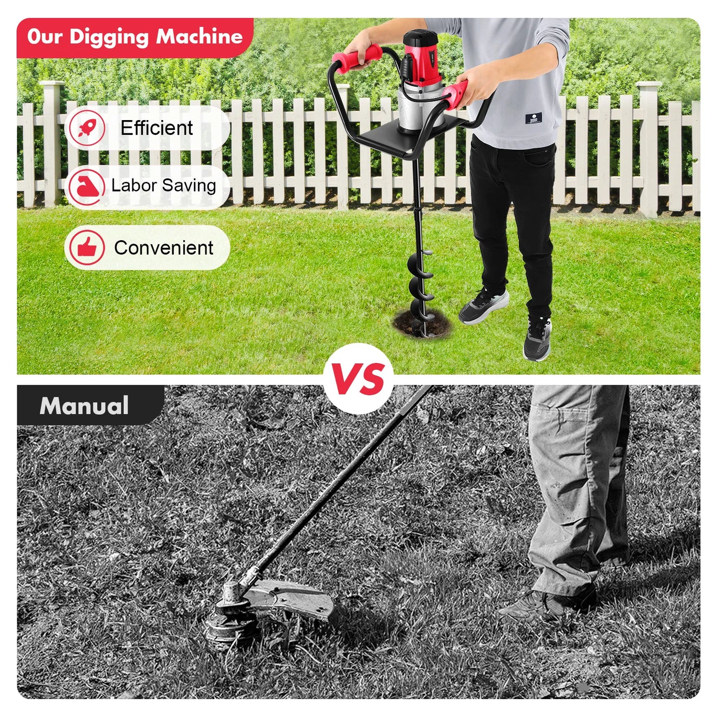 1500W Electric Post Hole Digger with 4inch Dril Earth Auger Digging Dril Planting Drill Holdhand Post Hole Auger for Garden