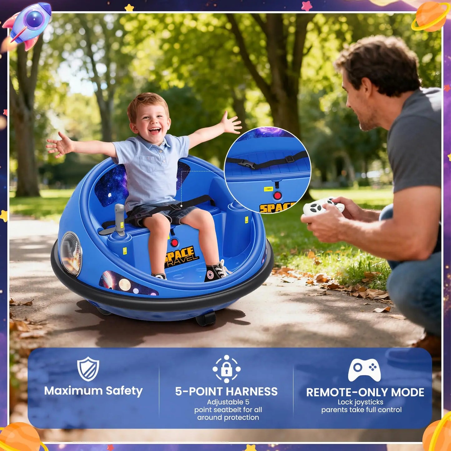 360° Spinning Kids Electric Bumper Car With Remote Control LED Lights Soft Bumper Indoor Outdoor Amusement Ride-on Toy