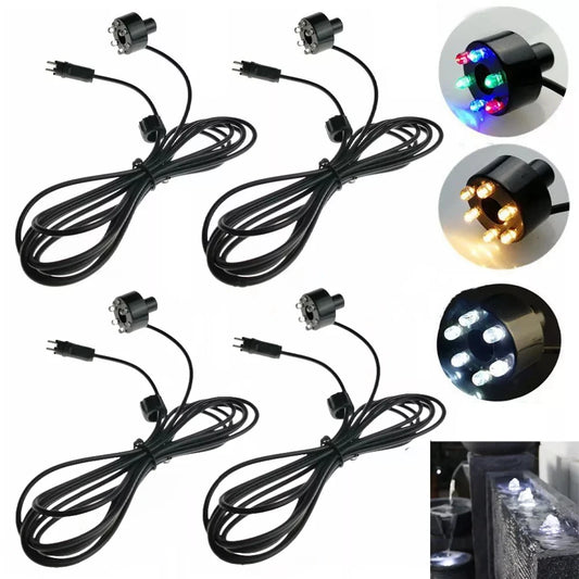 Underwater 6 LED Light Ring For Fountain Pond Garden 1 2 4 Pieces Without AC Adapter
