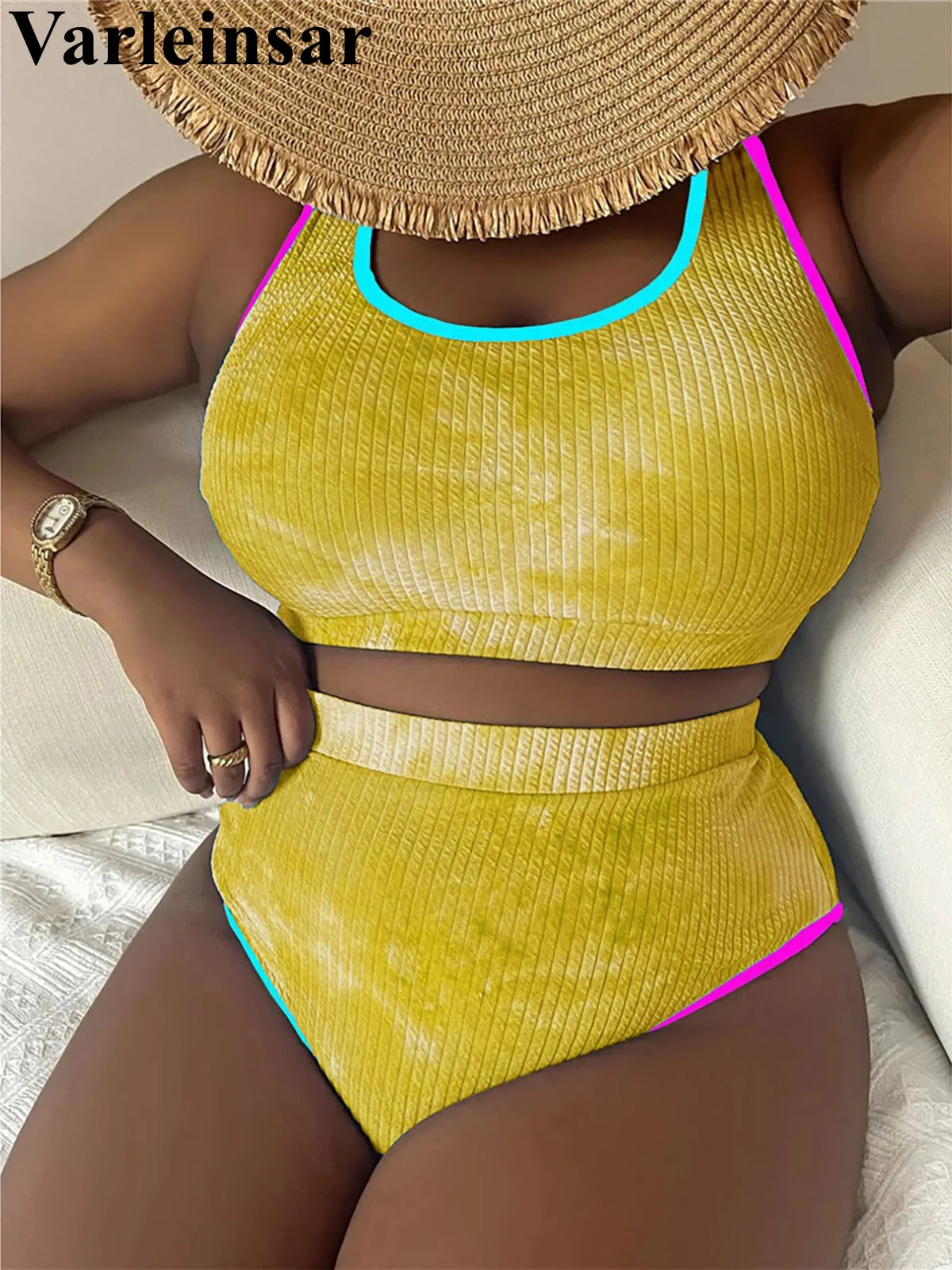 0XL to 4XL New Tie Dye Bikini Large Size Swimwear Plus Size Women Two-Piece Bikini Set Bather Bathing Suit V5948