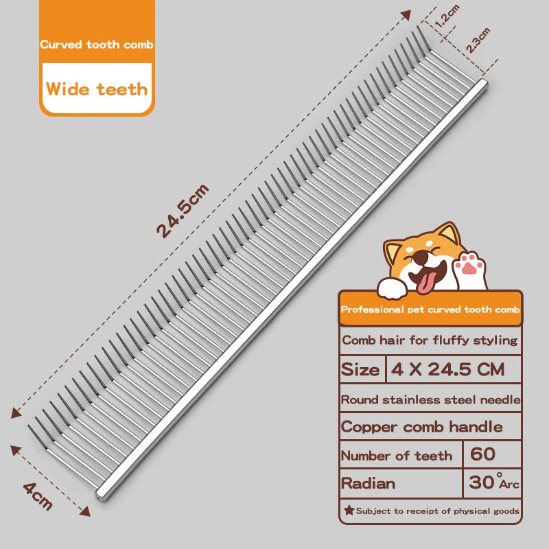 Pet Grooming Comb with Curved Hook Deep Hair Picking and Fluffy Texture Stainless Steel Dog Trainer Beauty Comb