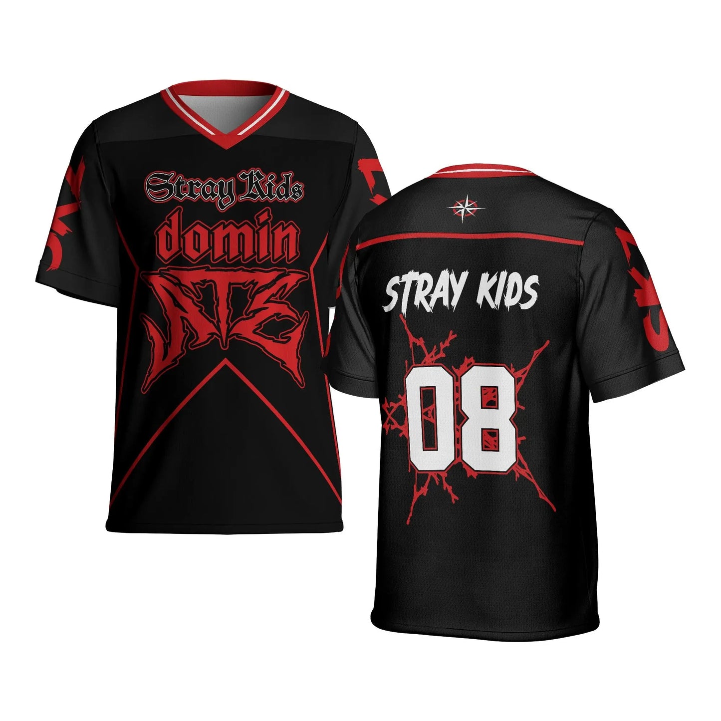 2025 Men and Women Fashion V Neck Short Sleeved T Shirt Stray Kids Sports Shirt Y2K Street Hip Hop Casual Versatile Jersey