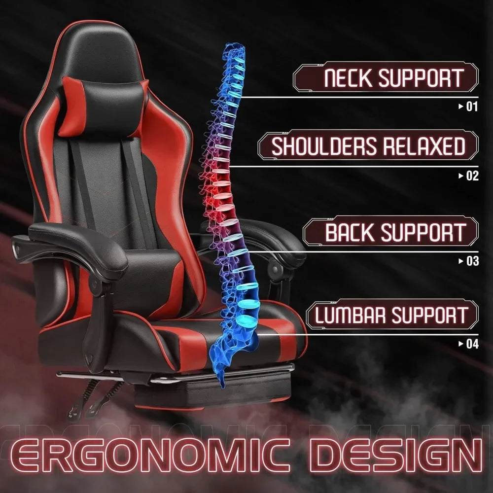 Gaming Chair with Footrest and Massage Lumbar Support Ergonomic Computer Chair Height Adjustable with Swivel Seat