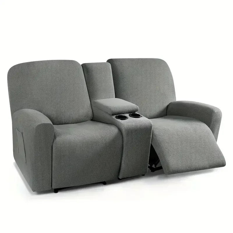 8pcs/set Recliner Sofa Covers Polar Fleece Loveseat Center Console Sofa Covers Elastic 2Seater Couch Slipcovers with Cup Holder