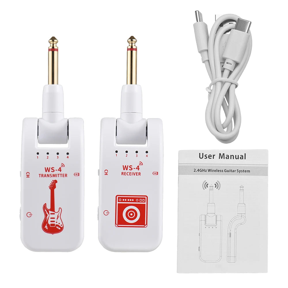 2.4G Wireless Guitar System Transmitter Receiver Set for Electric Guitar and Bass with 48K 16bit Real-time Transmission