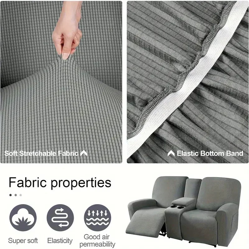 8pcs/set Recliner Sofa Covers Polar Fleece Loveseat Center Console Sofa Covers Elastic 2Seater Couch Slipcovers with Cup Holder