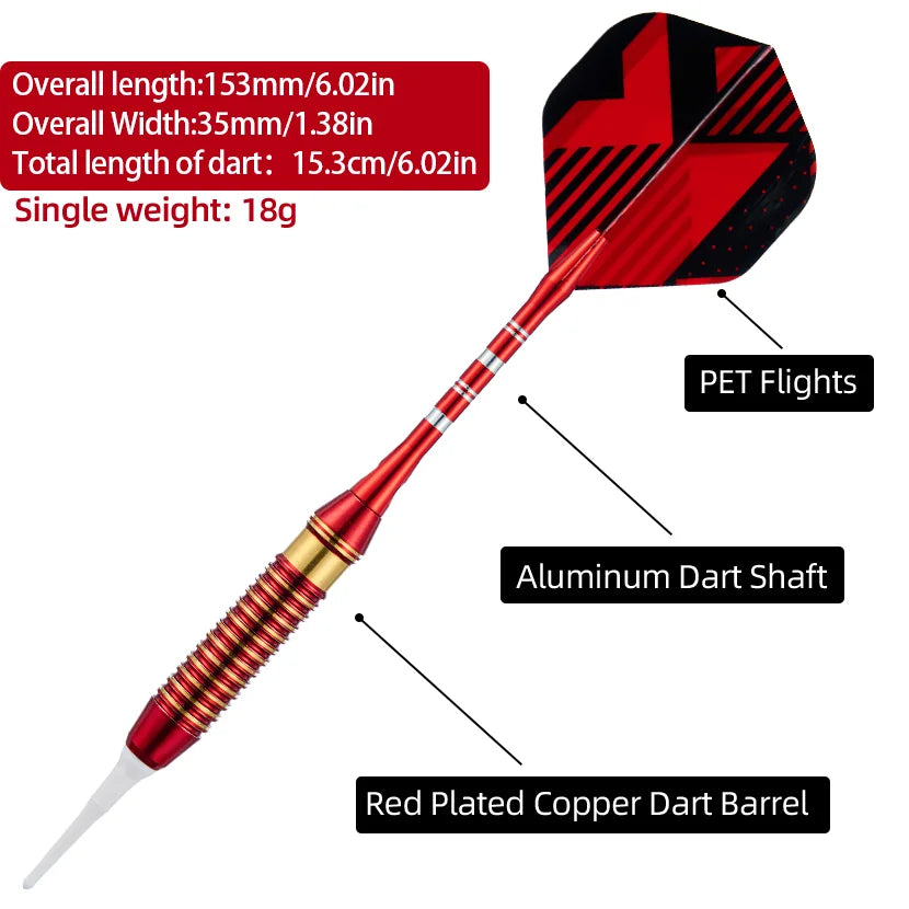3 pcs 18g electroplated red copper darts soft-head dart box set suitable for electronic target plastic target