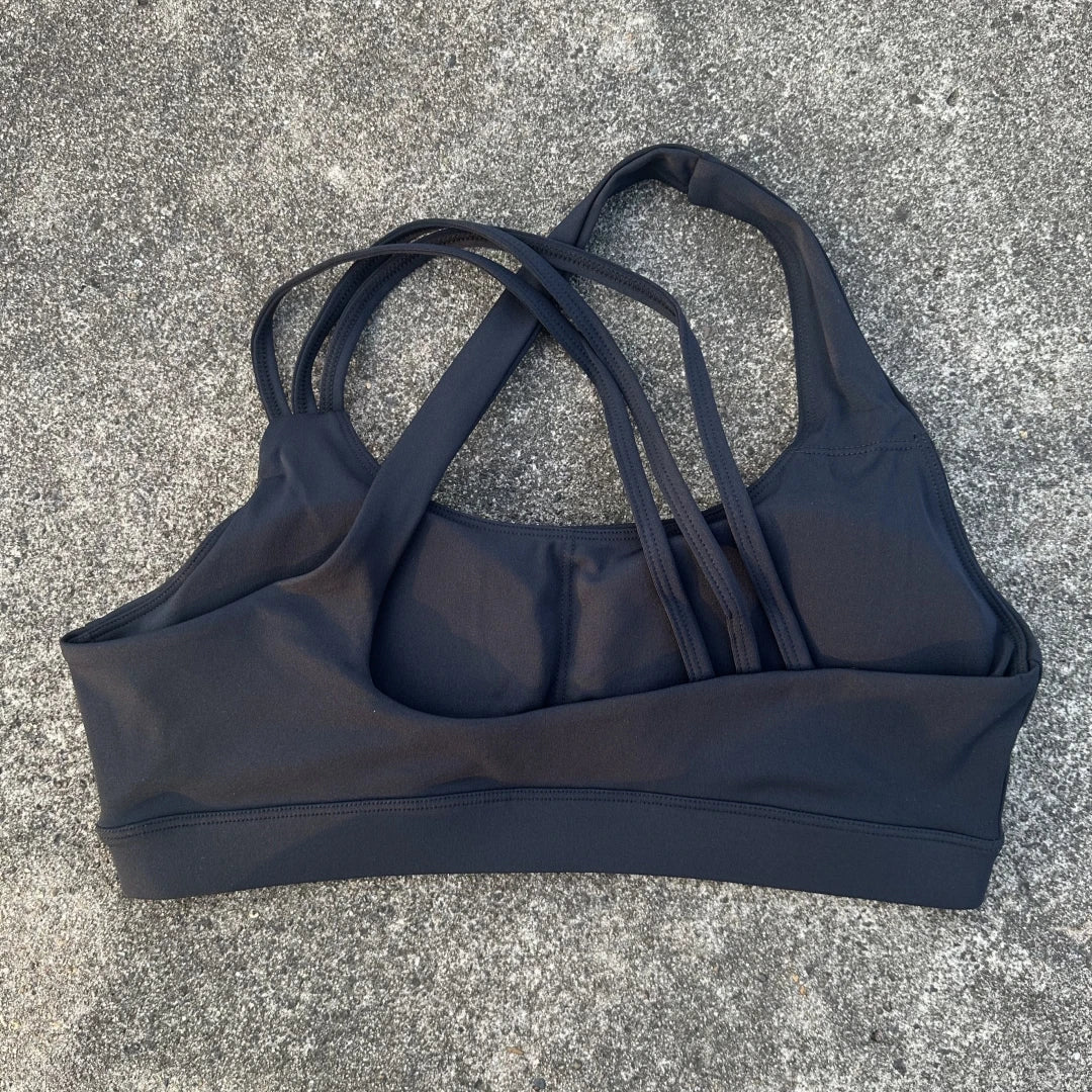 Solid Color Butter Cross Gym Yoga Underwear Women Cross Back Shoulder Straps Fitness Sport Bra High Impact Push Up Top With Pad