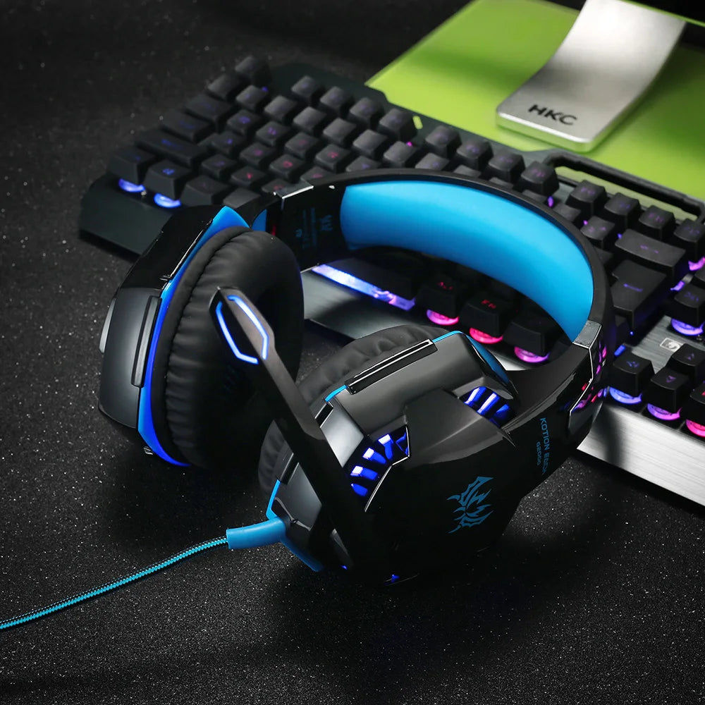 Kotion Each G2000 Gaming Headset Deep Bass Stereo Headphone with Microphone LED Light Soft Memory Earmuffs for PC Laptop