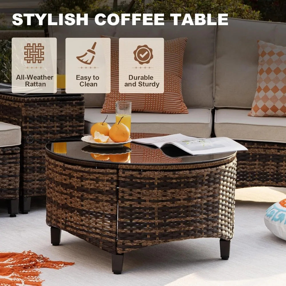 ANGDUO Outdoor Half Moon Patio Furniture Set With Rattan