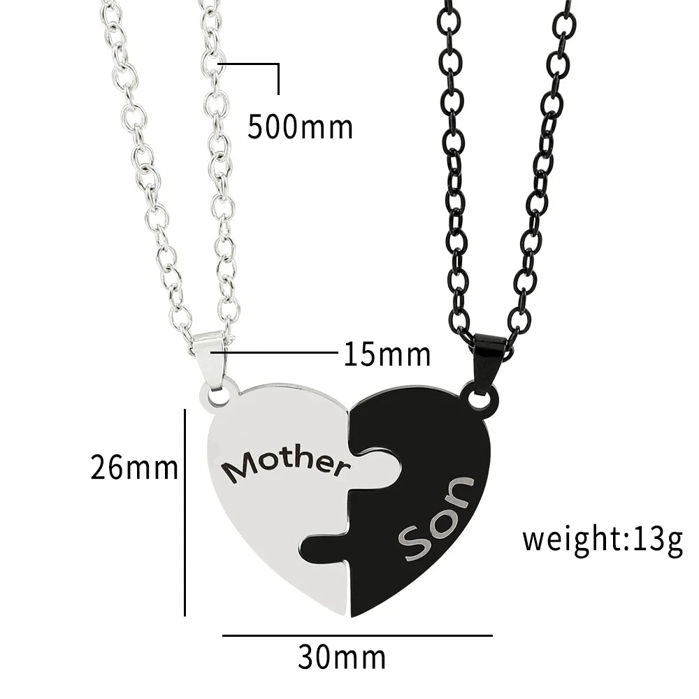 Family Heart Puzzle Necklace for Mom - Stainless Steel Mother Son Daughter Jewelry, Meaningful Mother's Day Gift for Women