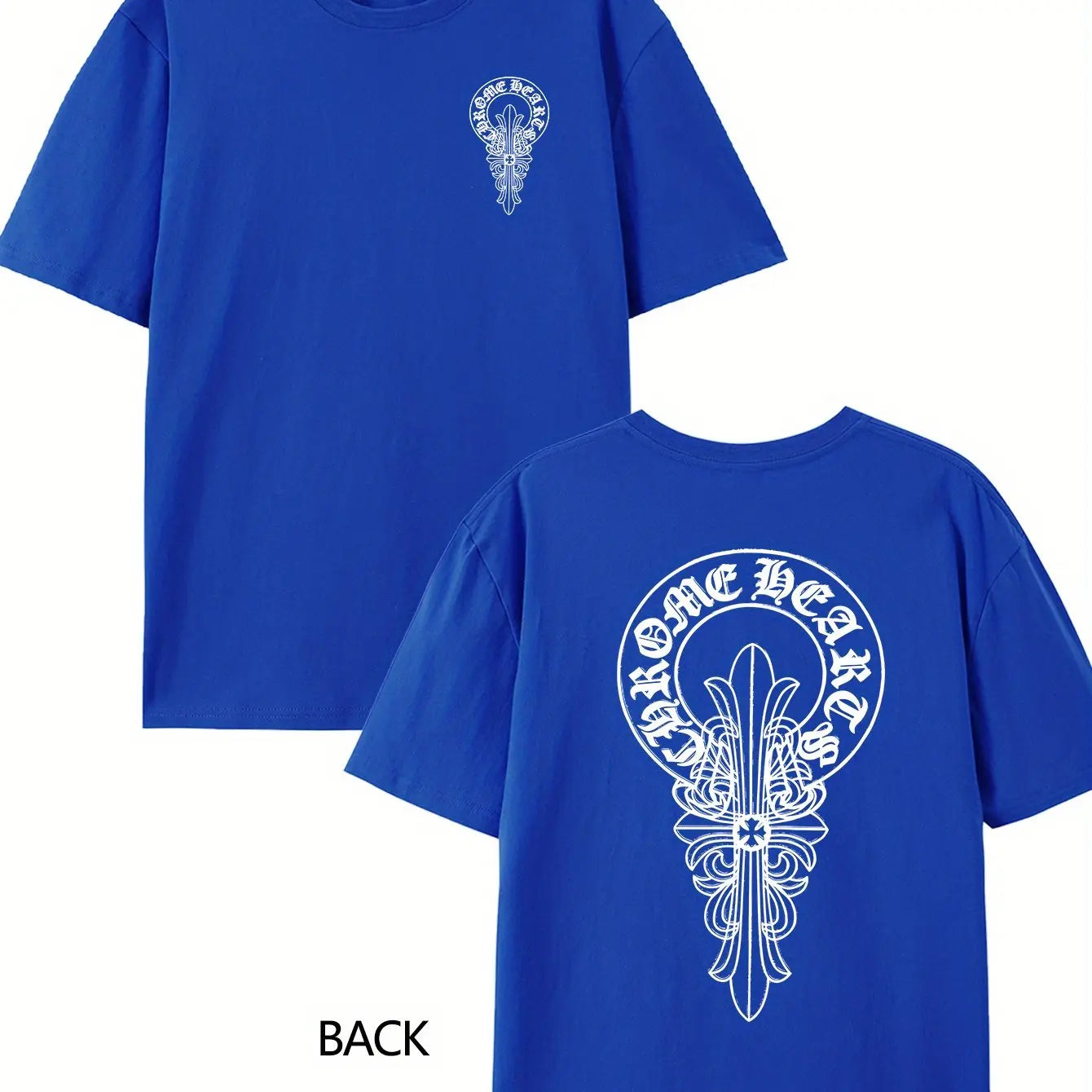 300G Pure Cotton Double Sided Printed T Shirt Cross Pattern Casual Crew Neck for Men and Women