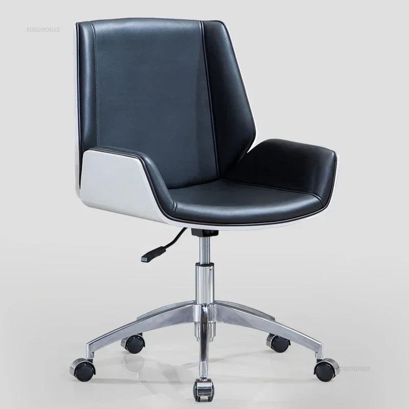 Modern Wooden Swivel Chair Home Leisure Leather Computer Chair Luxury Gaming High Back Office Chair Bedroom Furniture
