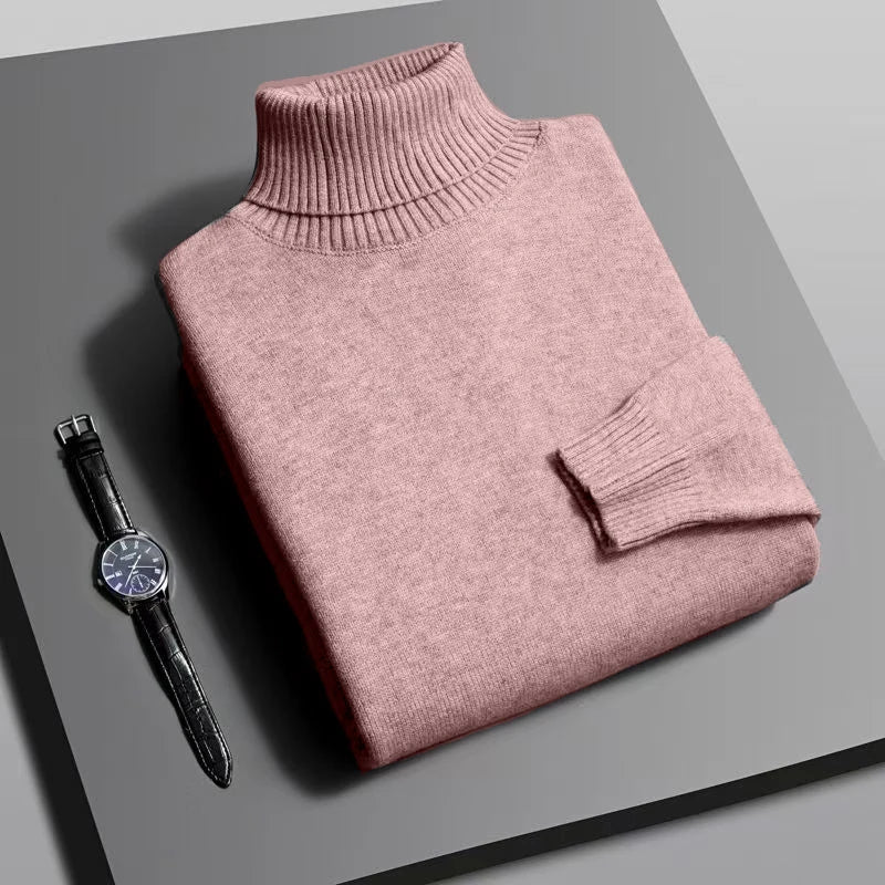 Autumn Men's High Quality Knitted Turtleneck Sweater Slim Fit Long Sleeve Anti Pilling Pullover Solid Color Trend Men Streetwear