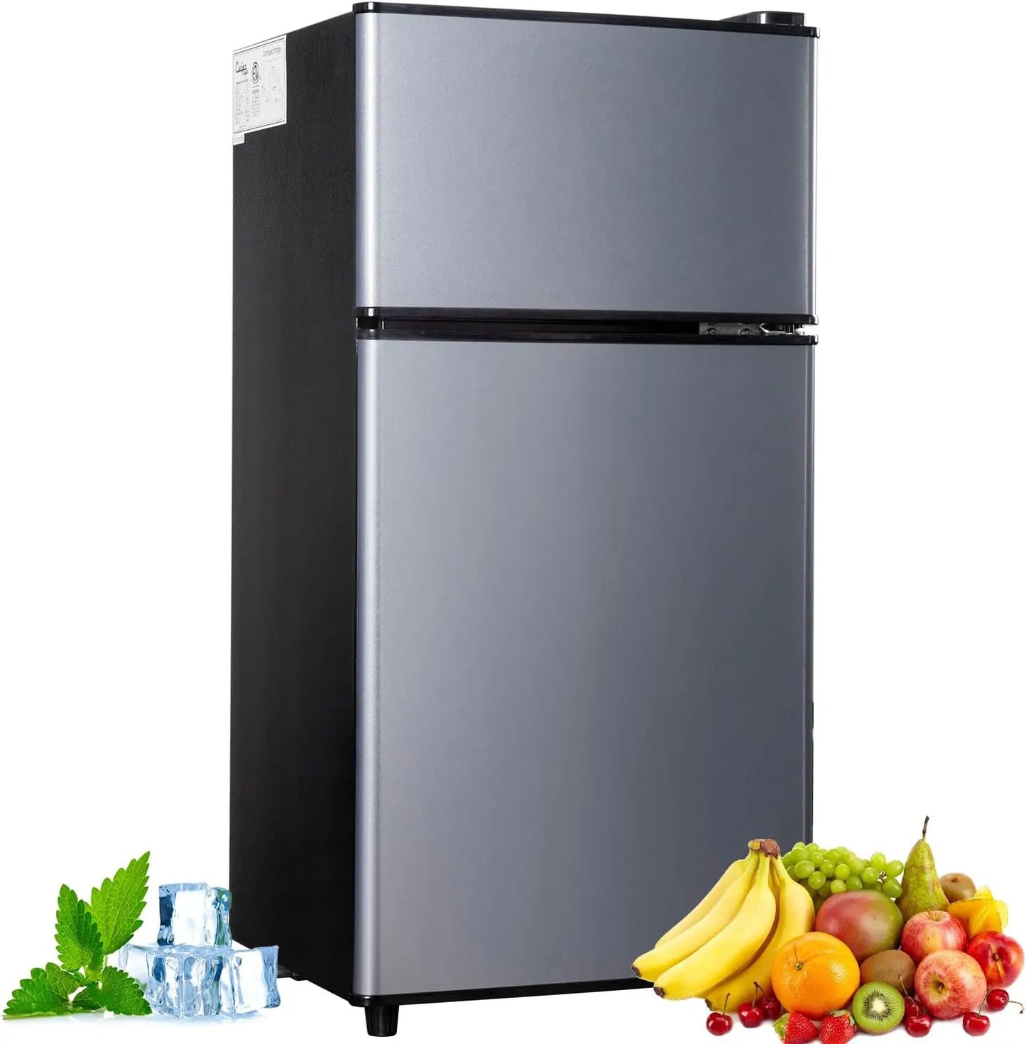 Mini Fridge with Freezer 2.9 Cu Ft Small Refrigerator Energy Saving Low Noise 7 Adjustable Thermostat Double Door Design