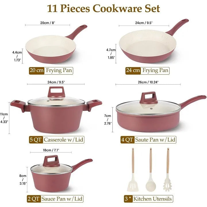 Cookware Sets11 Piece Granite Non Stick Cookware Set for Induction and Gas Stoves Durable Scratch Resistant Pots and Pans