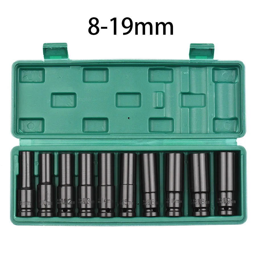 1/2 Inch Drive 6 Point Impact Socket Set 10 Piece Metric Sizes 8 To 24mm Carbon Steel Impact Sockets with Hard Storage Box