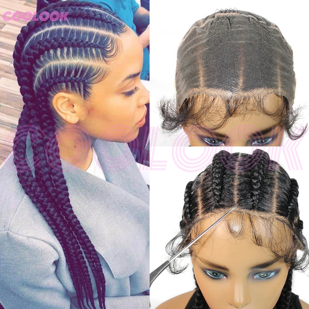 360 Full Lace Cornrow Braided Wigs For Black Women Synthetic Knotless 20 Inch Glueless Braided Wig With Baby Hair