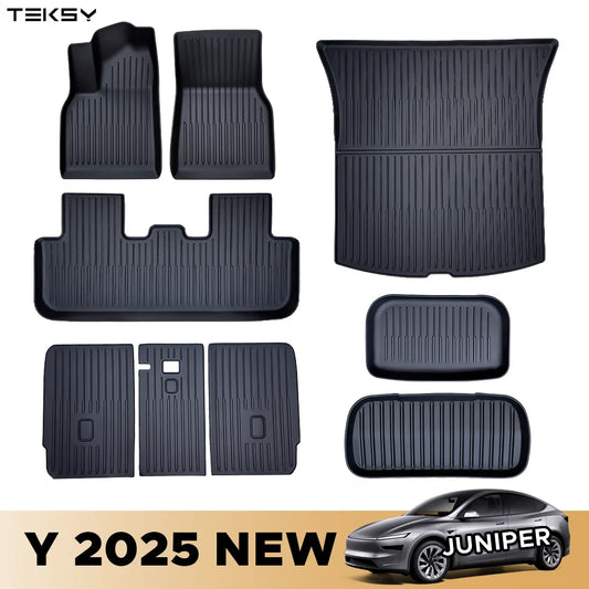 For New Tesla Model Y 2025 Juniper TPE All Weather Floor Mats and Cargo Liner Seat Backrest Mats