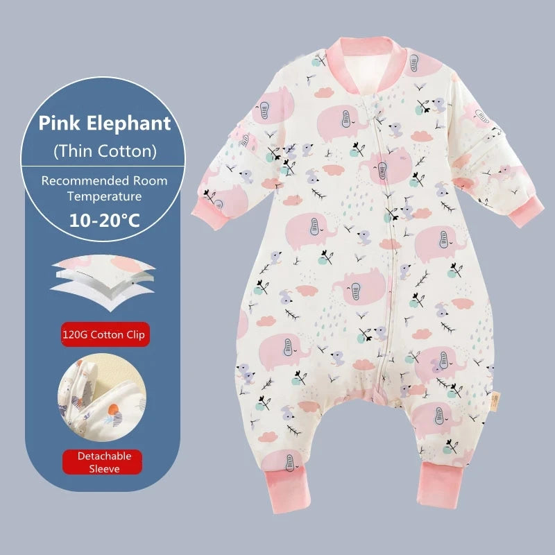 Baby Cartoon Split Legged Sleepsacks With Detachable Sleeves For Boys And Girls Children's Sleeping Bag Autumn And Winter Thickened Cotton