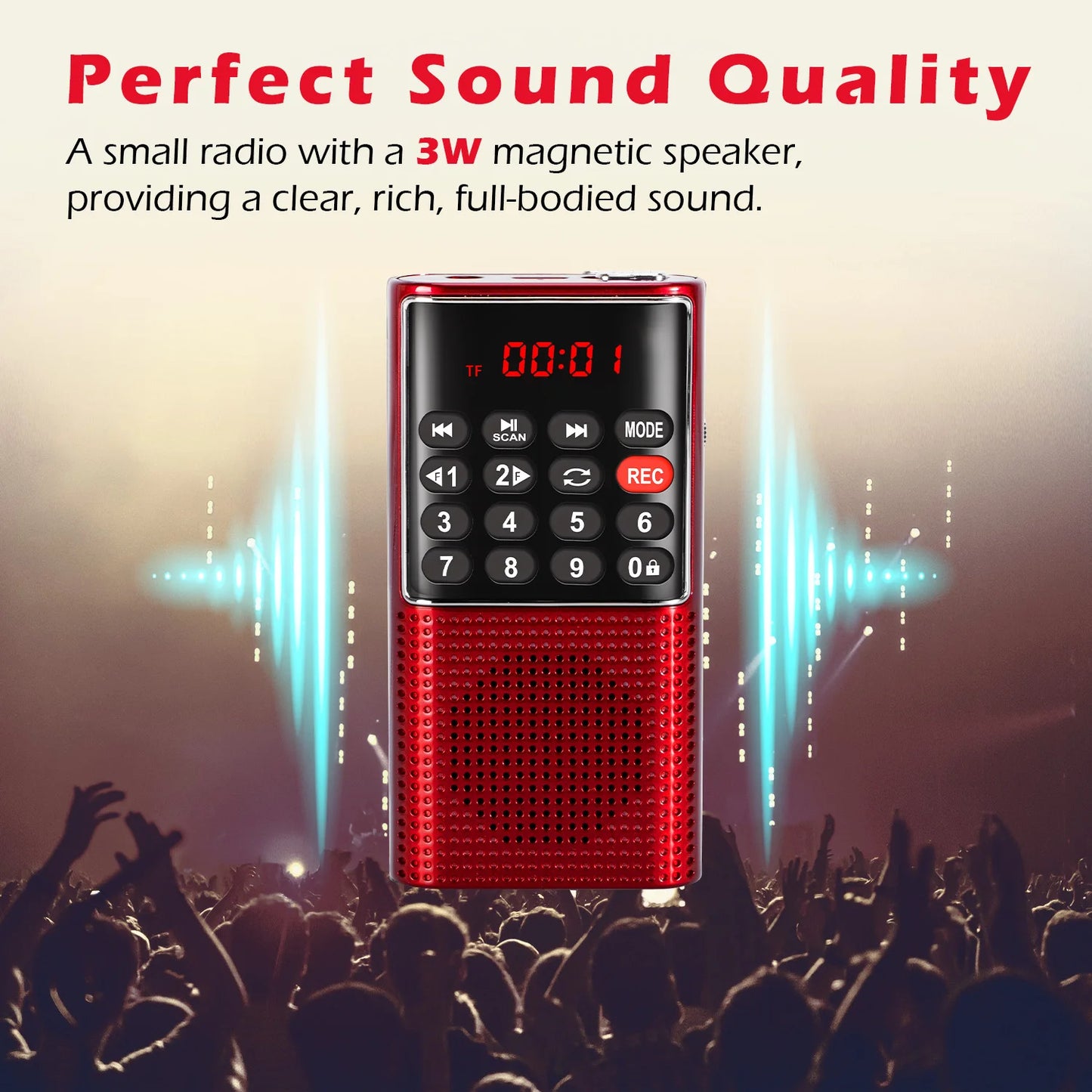 Mini Portable Pocket FM Radio Handheld MP3 Walkman with Recorder and Rechargeable Battery for Hiking