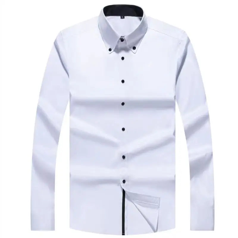 Premium Quality White Dress Shirts for Men Non Iron Wrinkle Resistant Long Sleeve Solid Cotton Polyester