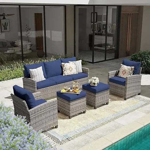 Patio Furniture Set Modular Wicker Outdoor Sectional Sofa Conversation Set Gray Rattan with Cushions