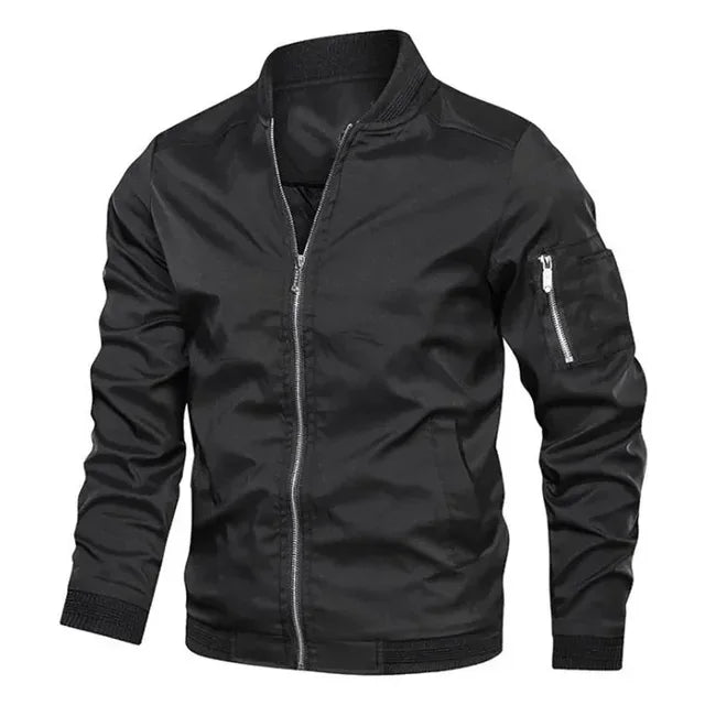 Spring Autumn Men's Bomber Jacket Casual Lightweight Sports Windbreaker Zip Up Coat with Pockets