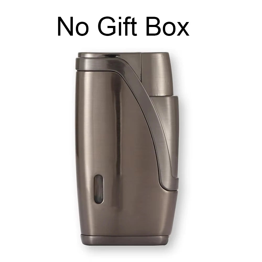 Metal Cigar Lighter 2 Jet Torch Lighter Butane Gas Lighters Windproof Cigarette Lighters W/ Cigar Cutter