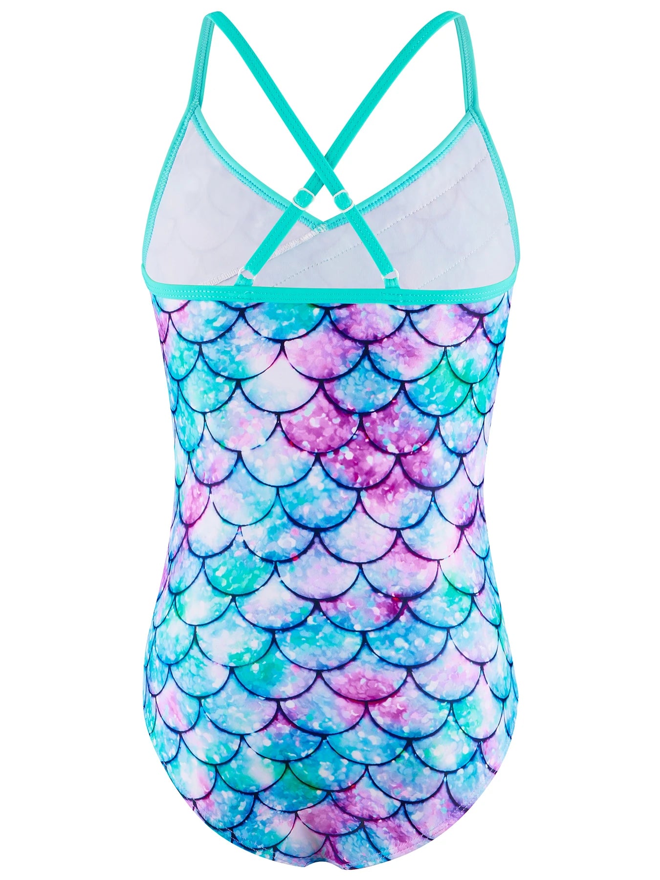 Bikini Cut One Piece Swimsuit for Girls 3D Scale Mermaid Princess Tiered Flounces Panel Summer Cross Strap Backless Swimwear